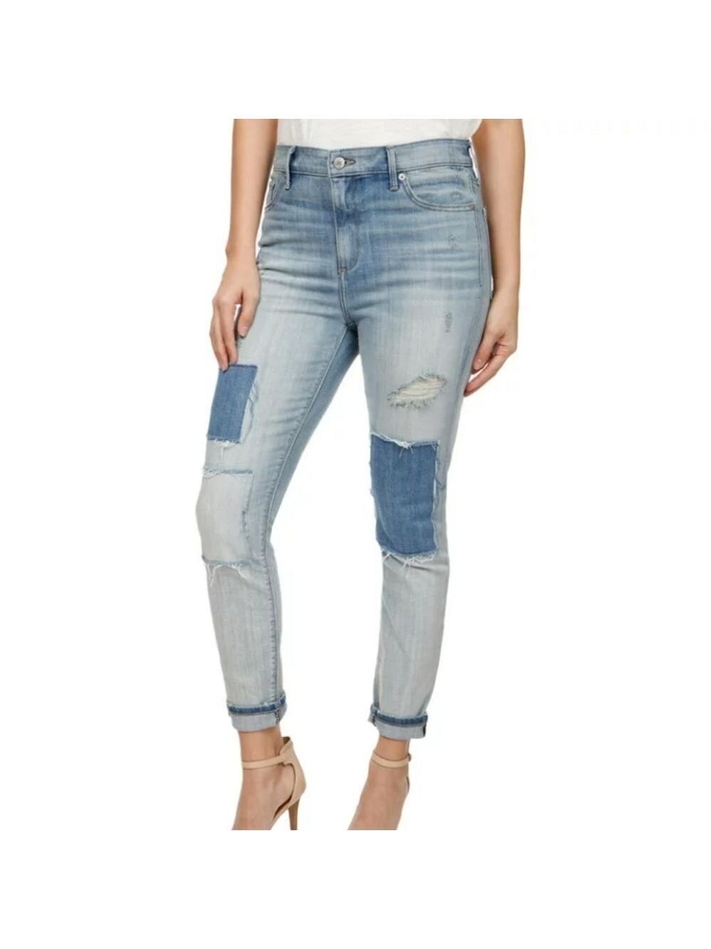Lucky Brand Distressed Patchwork High-Rise Skinny Jeans, Size 4/27